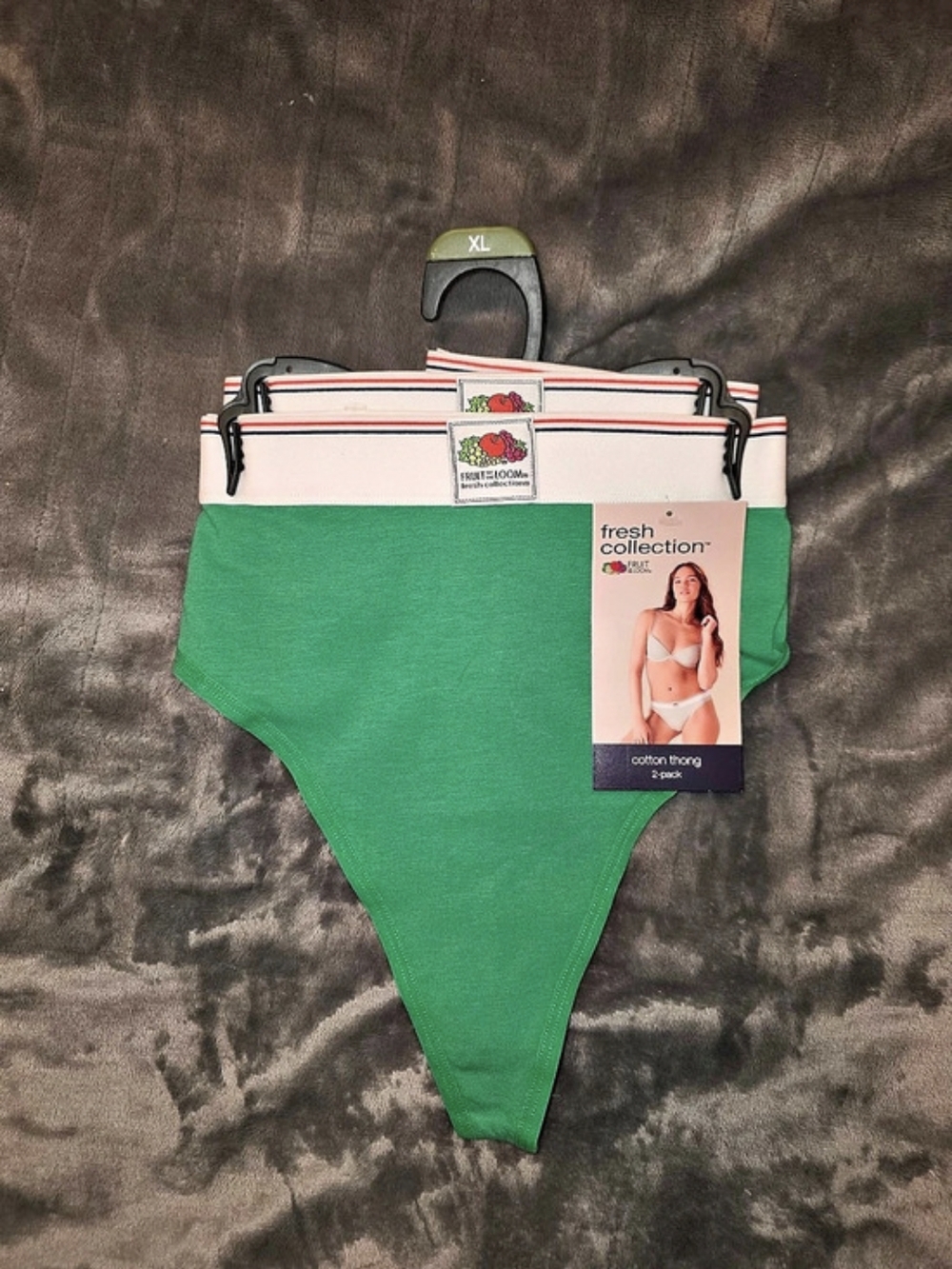 Fruit of the Loom Fresh Collection Cotton Thong 2-Pack Green & White Size XL NWT